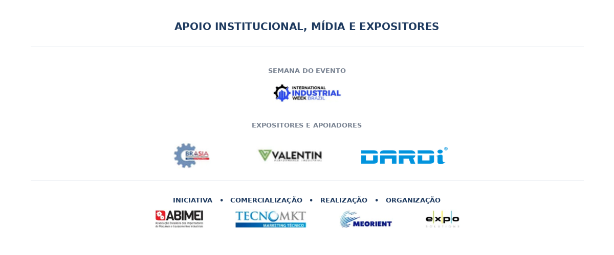 Apoio institucional, mídia e expositores da TECHMEI